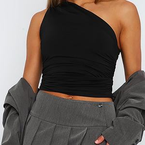 Vente en gros OEM personnalisé Vêtements pour femmes Nouvelle collection Débardeur uni asymétrique à épaule unique et dos nu - Product Image 1