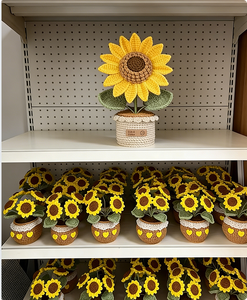 ジャリー バレンタインデーギフト 新しい手編みフラワーポット 手作り編み物の花 可愛い盆栽 ひまわり編み物ポット - Product Image 1