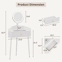 Bureau de maquillage d'angle blanc avec miroir LED rotatif et rétractable, petite table de maquillage moderne avec plateau en verre et tiroirs de rangement