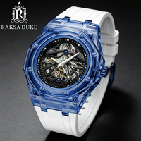 Montre automatique squelette transparente de luxe RAKSA DUKE pour homme, boîtier en alliage 44 mm, bracelet en silicone, montre mécanique