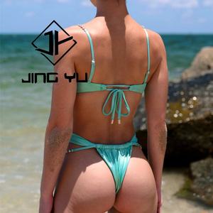 Maillots de bain personnalisés avec logo Bikini Maillots de bain de luxe sur mesure pour femmes avec nœud sur la poitrine Bikini scintillant de haute qualité - Product Image 3