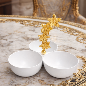 Bol à noix 3 compartiments avec poignée en étoile pour hôtel de luxe, bol de service antique à prix de gros - Product Image 5