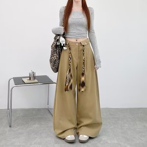 <span class=keywords><strong>Pantalon</strong></span> cargo <span class=keywords><strong>beige</strong></span> <span class=keywords><strong>taille</strong></span> mi-<span class=keywords><strong>haute</strong></span> pour <span class=keywords><strong>femme</strong></span>, coupe large et décontractée, style streetwear, en tissu Oxford 100 % coton écologique - Product Image 2