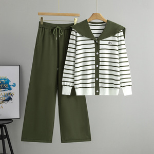 Completo Casual da <span class=keywords><strong>Donna</strong></span> in Stile Europeo-Americano, Cardigan a Maniche Lunghe e <span class=keywords><strong>Pantaloni</strong></span> Larghi in <span class=keywords><strong>Viscosa</strong></span> e Poliestere - Product Image 4