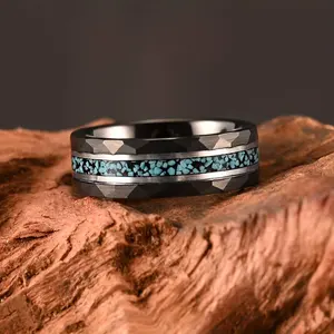 Nouveau 8MM Largeur Incrustation Turquoise Mode Bague en Tungstène Anneaux en Carbure de Tungstène Personnalisés Bague de Mariage pour Hommes en Tungstène