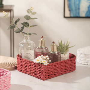 Handmade Woven Paper Rope Rectangle <b>Storage</b> <b>Basket</b> For Desktop Cosmetics And Key Organization - Product Image 1