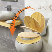 Coussin de siège de toilette rond en bambou durable, moderne et écologique, élégant accessoire de salle de bain antidérapant avec fonction de fermeture douce