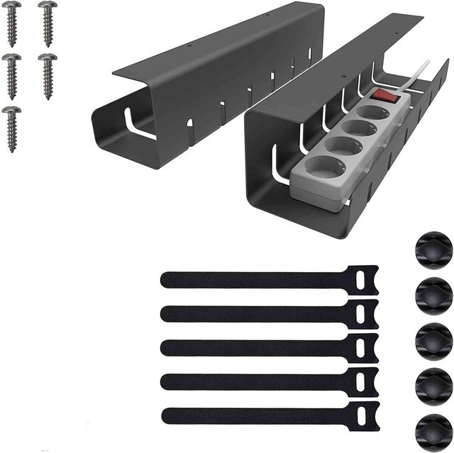 Under Desk Cable Management Tray, Adjustable No Drill Wire Organizer with Hooks