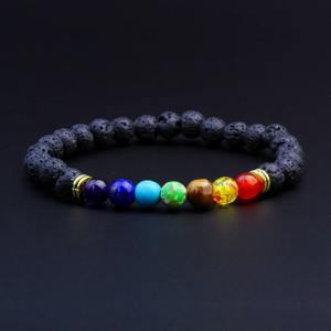 אבן לבה טבעית 7 צ 'אקרה צבעונית 6 מ "מ צמיד עבור נשים ילדים st106 - Product Image 6