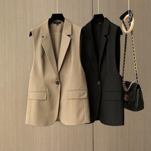 Blazer minimaliste pour <span class=keywords><strong>femme</strong></span> Gilets Top Sleeveless One Button Pocketed Slim Coat New Office Lady Autumn Spring Waistcoats - Product Image 2