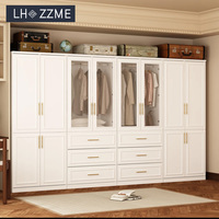 Armoire de chambre d'angle en bois en forme de L avec éclairage LED, portes en verre, design italien moderne, montage mural, utilisation hôtelière, garantie 5 ans