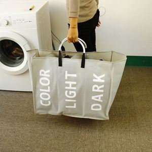 3 Compartment 600D Oxford Fabric Laundry <b>Basket</b> Aluminum Handle <b>Foldable</b> Clothes Hamper Sorter - Product Image 3