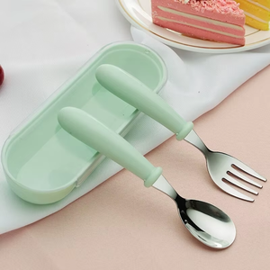 Juego de 3 piezas de cubiertos de acero inoxidable para niños, cuchara, tenedor y caja, utensilios portátiles para alimentación de bebés, cucharas para bebés, juego de vajilla para bebés - Product Image 4