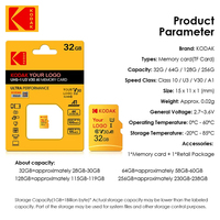 Tarjeta de memoria KODAK de 64 GB, 16 GB, 32 GB, 128 GB, Clase 10, U1, UHS-1, Micro, Full HD, Video, 80 MB/s, TF