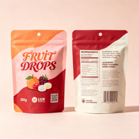Op maat gedrukte snackverpakkingen, voedselveilige stand-up pouches met ziplock, glanzende afwerking voor snoep, chocolade en chips.