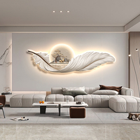 Peinture Décorative Moderne pour Salon, Peinture Murale à Plumes avec Éclairage LED, Décoration de Fond de Canapé