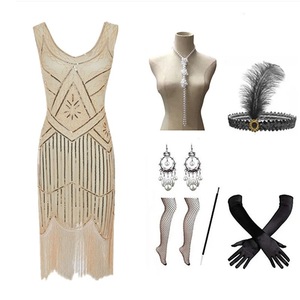 1920s Retro Beaded Sequin Tassel Dress Strapless Vintage Evening Dress For <b>Dinner</b> Party - Product Image 4
