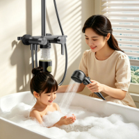 Ensemble de douche mural de luxe en alliage d'aluminium à 4 fonctions avec filtre pour salle de bain domestique