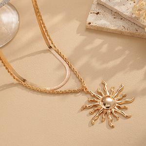 In Stock Exaggerate Sun Goddess Pendant Necklace <strong>Stainless</strong> <strong>Steel</strong> Sunflower Layered Chain Hip Hop Bar <strong>Jewelry</strong> Daily Wear - Product Image 5