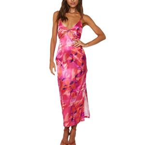Custom donna di ultima generazione moda moda estate alla moda elegante donna all'<span class=keywords><strong>ingrosso</strong></span> <span class=keywords><strong>abbigliamento</strong></span> lungo taglio di raso rosa Maxi abito 2026 - Product Image 3