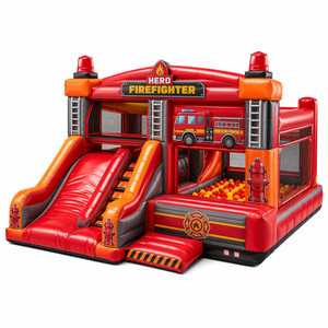 Château gonflable sur le thème des pompiers, toboggan pour enfants, piscine à balles, aire de jeux portable en plein air - Product Image 1