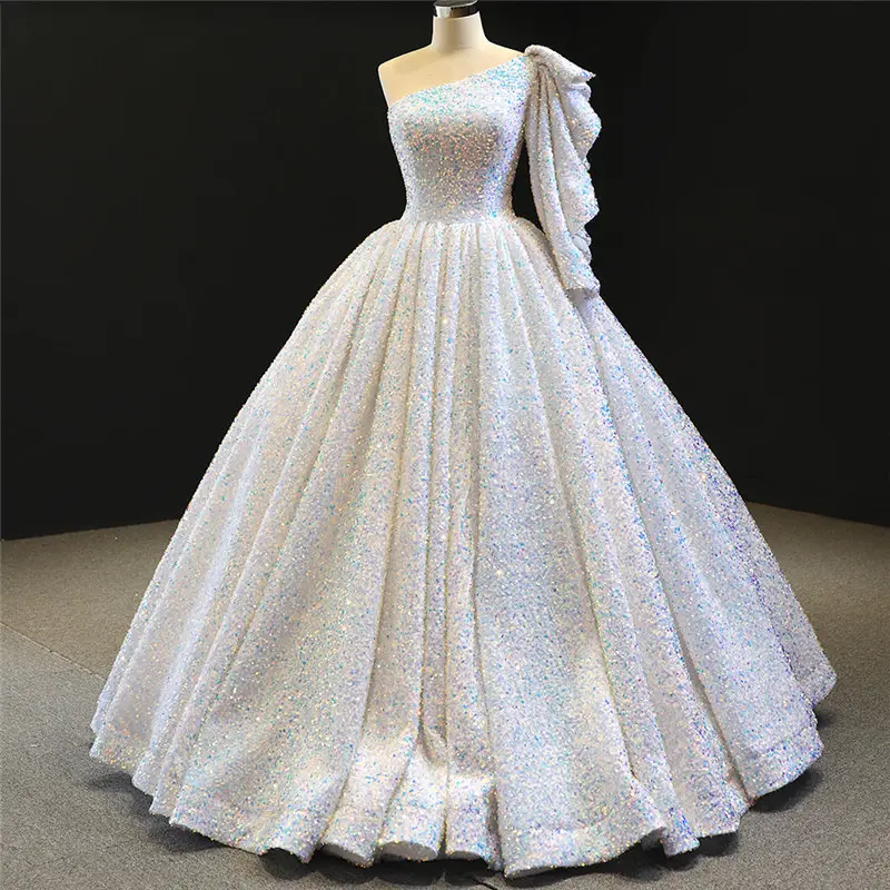2024 새로운 디자인 여성 스팽글 슬림 신부 가운 무도회 드레스 반짝이 화려한 럭셔리 이브닝 원피스 웨딩 원피스