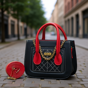 Bolso Bandolera Azul Marino para Mujer Fana Preciosa, Diseño Geométrico, Decoración de Cadena, Estilo Vintage, Cierre de Cremallera, Uso en Verano e Invierno - Product Image 2