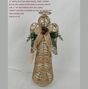 <span class=keywords><strong>Angelo</strong></span> in Ferro e Rattan da 12 Pollici con Luci LED Bianco Caldo e Timer 6 Ore, Decorazioni Natalizie per Interni con Stelle sulla Punta dell'Albero - Product Image 2