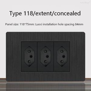 Prise murale USB en PC noir brossé, norme brésilienne, panneau de prise électrique, type 118, prise murale 6 broches - Product Image 4