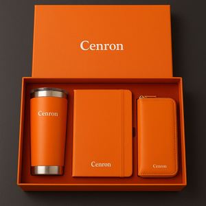Premium <b>Orange</b> Corporate Gift Set : Stainless-Steel Tumbler, PU Notebook & Leather Wallet for Business Branding - Product Image 3