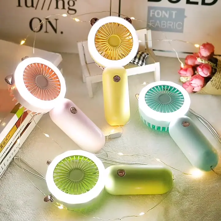 2024 New Arrived Portable Handheld Rechargeable Fan Cartoon Silent Night Light Mini Led Fan Table Plastic for Outdoor 5W 5V 300g