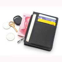 Dompet kulit asli modis untuk pria, dompet uang tunai dengan ritsleting, fitur mewah tahan air, dompet kartu PC pola geometris untuk pria