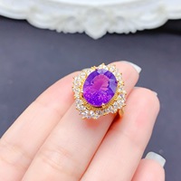 Cincin Koktail Amethyst Alami Mewah Perak Sterling 925 Cincin Batu Permata Besar Perhiasan Pesta Malam Elegan Grosir