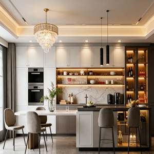 Gabinetes de Cocina de Lujo con Puerta de Vidrio, Armario de Cocina con Luz LED, Panel Mate, Isla de Cocina, Suministro Directo de Fábrica Personalizado - Product Image 2