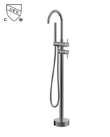 Robinet de baignoire sur pied certifié UPC avec douchette, mitigeur de douche autoportant en nickel brossé pour salle de bain