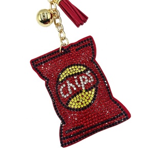 Custom Crystal <b>Studded</b> Potato Chip Carabiner Keychain Tassel <b>Bag</b> Pendant-Portable 3D Design - Product Image 3