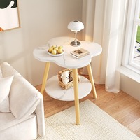 Table d'appoint/bout de canapé convertible en forme de pétale à 2 niveaux avec rangement, pieds en bois massif, écologique et durable, table de chevet décorative pour salon