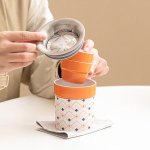 Modern Gongfu Tea <b>Set</b> with Portable Leather Bag Unique Small Ceramic <b>Teapot</b> with Stainless Steel Tea Infuser - Product Image 6