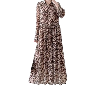 <span class=keywords><strong>Maxi</strong></span> abito leopardato alla moda a maniche lunghe classico <span class=keywords><strong>colletto</strong></span> della <span class=keywords><strong>camicia</strong></span> per le donne - Product Image 1