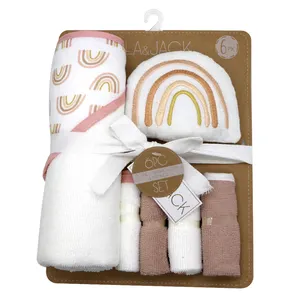 Baby Bath Set 6 Pieces Set Hooded Towel with Sponge and Washcloth