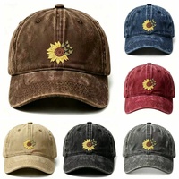 Gorra de Béisbol de 6 Paneles, Estilo Vintage, con Diseño Floral de Girasol, Ajustable, de Algodón Lavado, Deportiva, Personalizada al por Mayor, para Uso Diario Informal Unisex