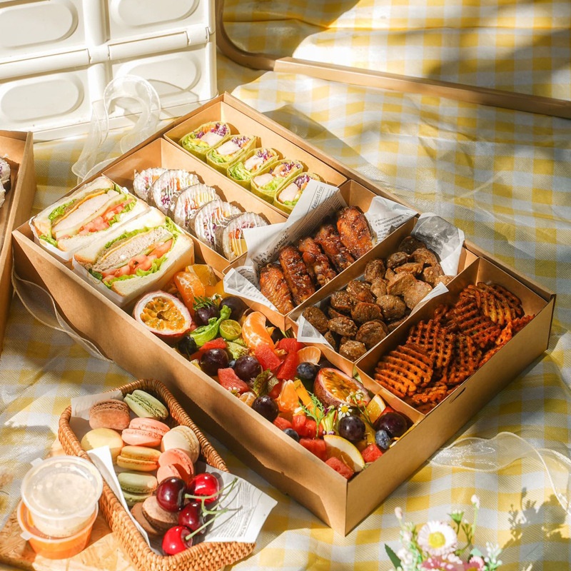 Spring Outing Camping Style Disposable Kraft Paper Takeaway Box Light Snack Afternoon Tea Sandwich for Picnic Vanishing Food Use