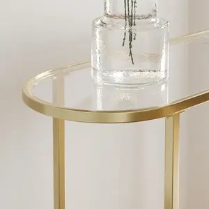 Elegante Mesa Consola Moderna con Cubierta de Vidrio Templado, 2 Estantes, Mesa de Entrada con Patas de <span class=keywords><strong>Metal</strong></span> Dorado - Product Image 3