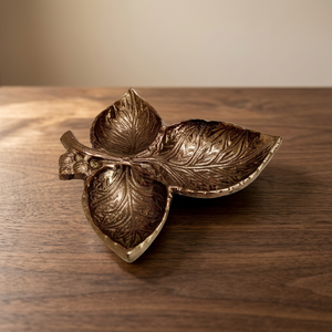Brown Leaf Shaped Engraved Aluminum Serving Bowl & Fruit Tray <b>Decorative</b> Dinnerware for Birthday <b>Retirement</b> Party Wedding - Product Image 2