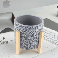 Pots à fleurs ronds populaires au design gaufré mignon, jardinières pour plantes succulentes en ciment pour jardin extérieur et bureau