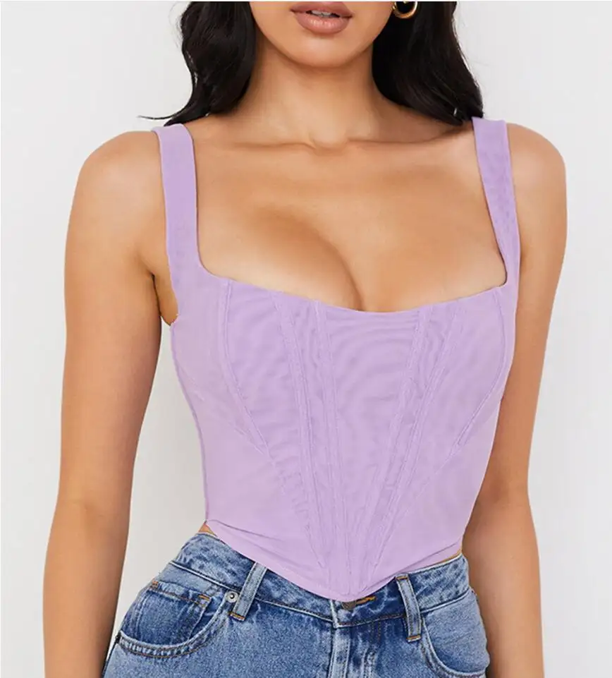 Chuangerm Wholesale 2023 New Arrival Female purple women Trendy Fashion slimming sexy Linen corset de mujer tops