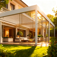 Pergola de luxe en aluminium pour l'extérieur, 4x6m, imperméable, toit rétractable motorisé et réglable, respectueuse de l'environnement, pour jardin