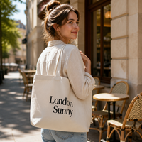 Tas Tote Kanvas Katun Cetak Kustom Gaya London Sunny Bahan Tebal untuk Wanita Hadiah Perjalanan Santai Jalan-Jalan
