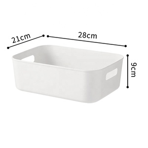 White storage basket for kitchen, pantry organizer, plastic storage container with handles