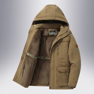 Veste polaire décontractée longue pour homme avec logo personnalisé ODM, coupe-vent, fermeture éclair, pour l'automne et l'hiver, avec capuche et doublure en polyester - Product Image 2